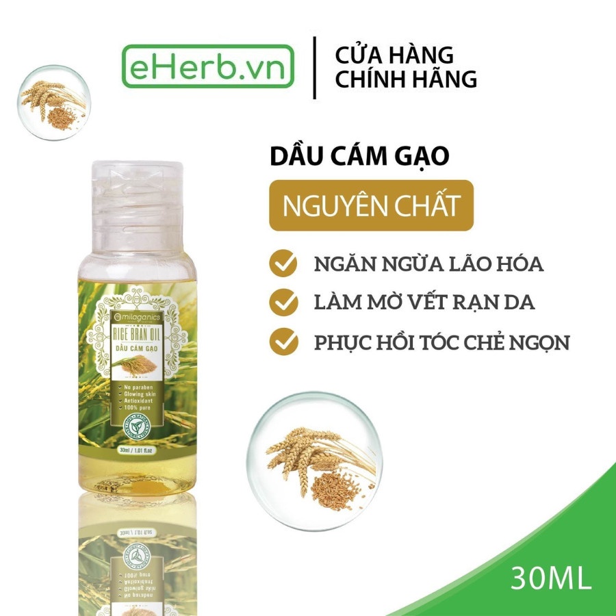 Tinh dầu cám gạo dưỡng thâm môi, phục hồi da chống lão hóa & làm mờ vết rạn bà bầu MILAGANICS 30ml