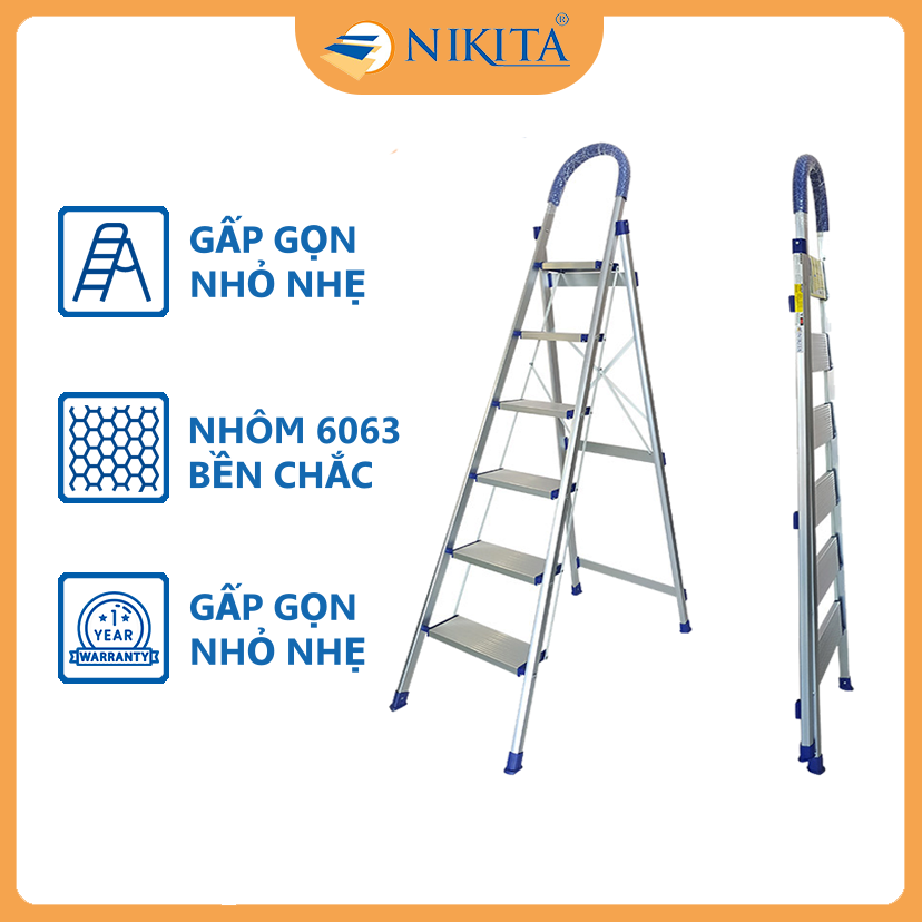 Thang nhôm ghế tay vịn - Thang nhôm gia đình 7 bậc - 1.7m