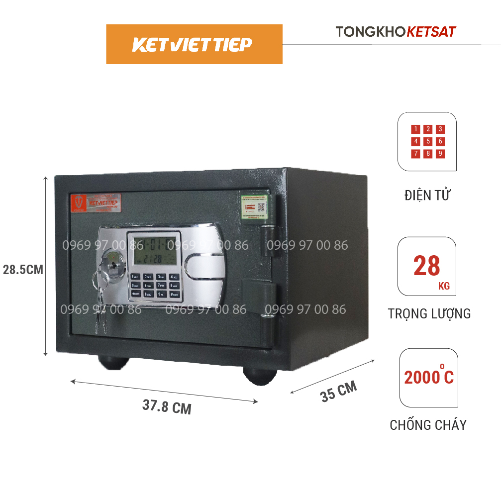 Két Sắt Mini Khách Sạn Chống Cháy Việt Tiệp Khóa Điện Tử K48-DT Để Tủ Quần Áo Nặng 28KG Bảo Mật 2 Lớp Cao Cấp Có Thể Tự Cài Đặt Mật Mã Và Có Báo Động