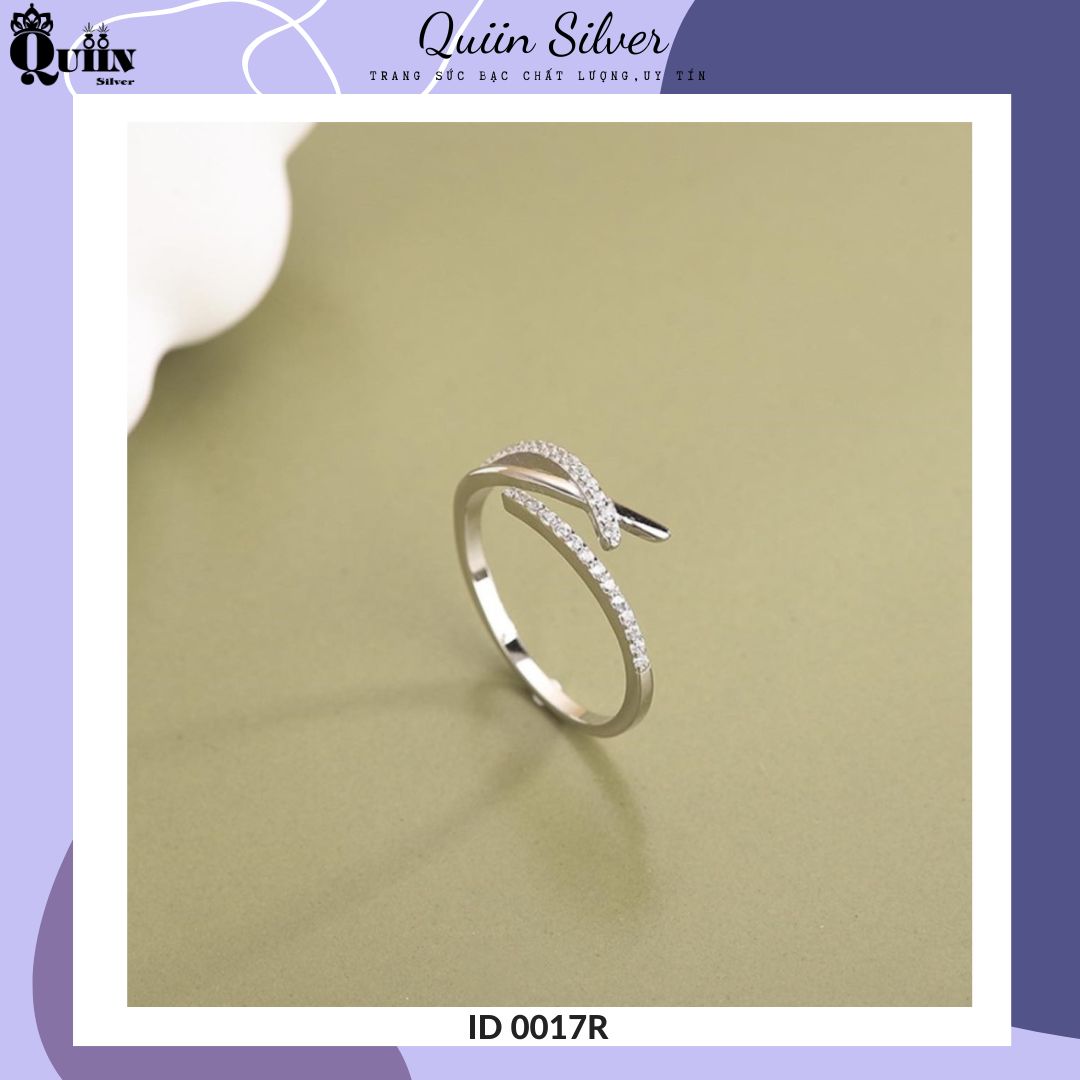 Nhẫn bạc ta, bạc S925 Quiin - Nhẫn hở freesize đính đá vắt chéo dành cho nữ 0017R