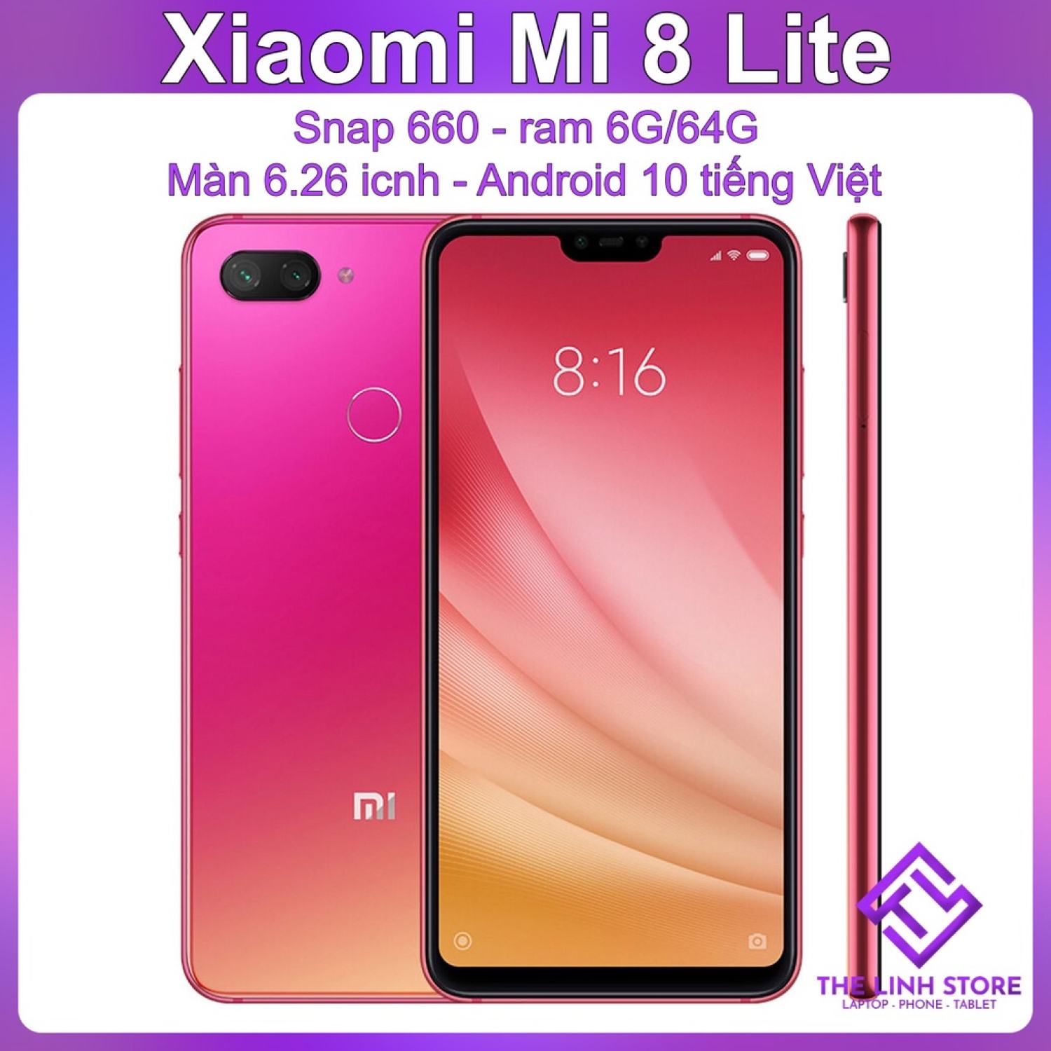 Điện thoại xiaomi mi 8 lite rom quốc tế tiếng việt - snapdragon 660 ram 6g 64g