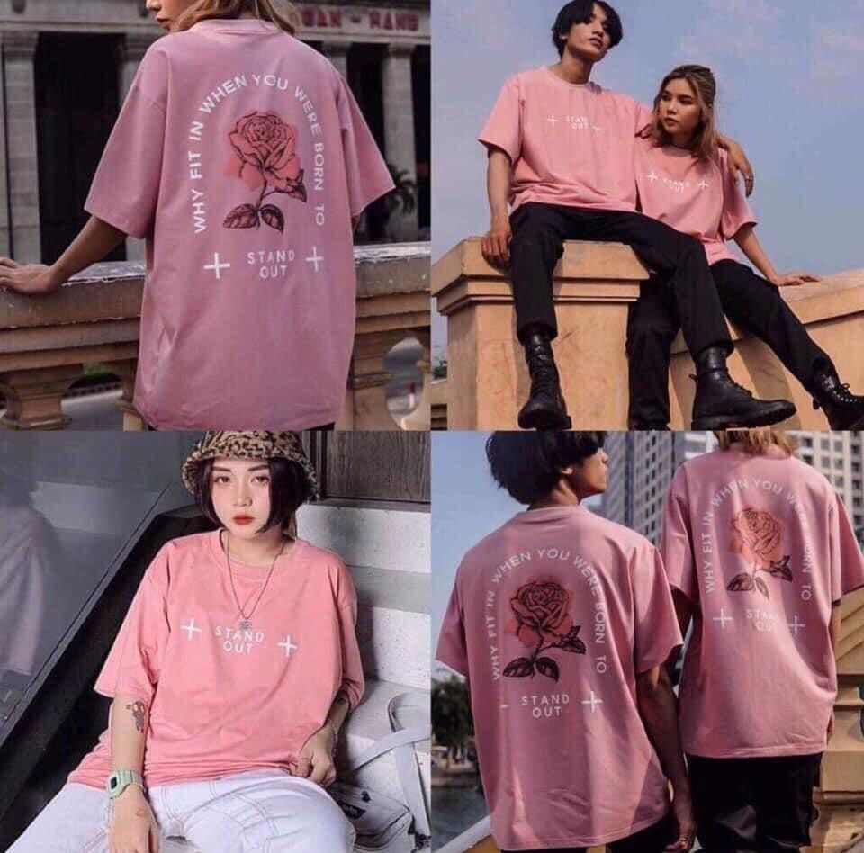 Áo Thun Tay Lỡ Unisex BÔNG HỒNG - Áo Thun Phông Rộng Thời Trang Nam Nữ Bắt Trent
