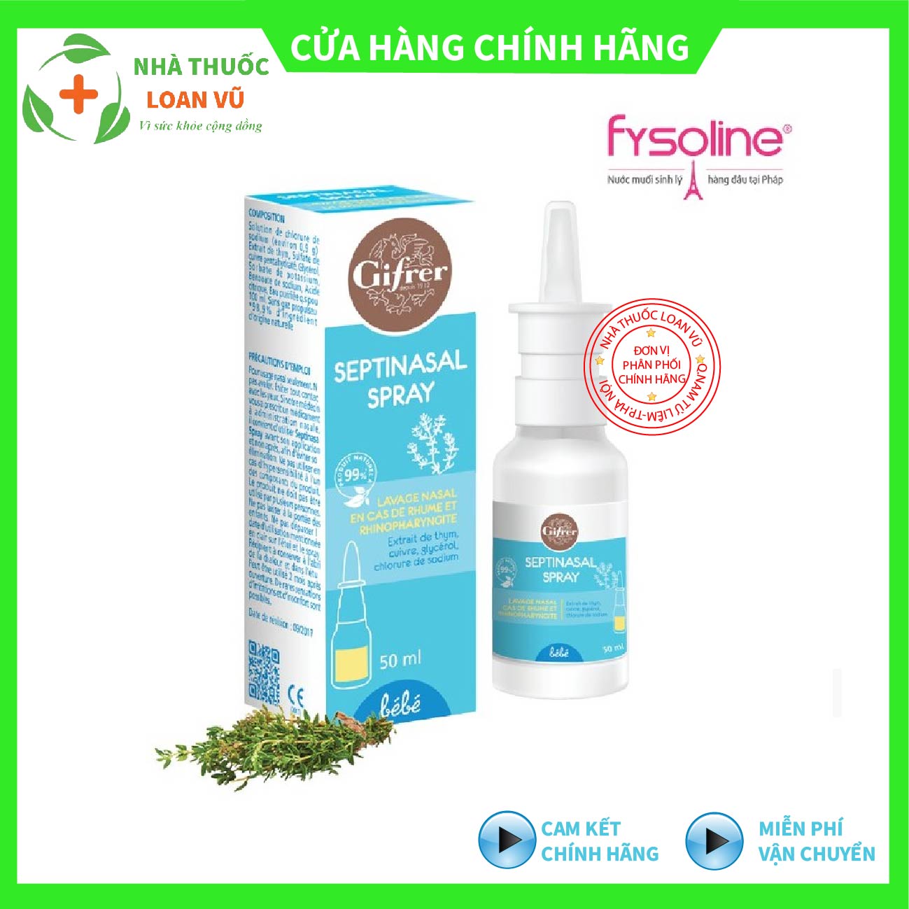 Fysoline - Xịt Muối Khoáng Khuẩn Gifrer Pháp 50ml dung dịch rửa mũi thảo dược an toàn