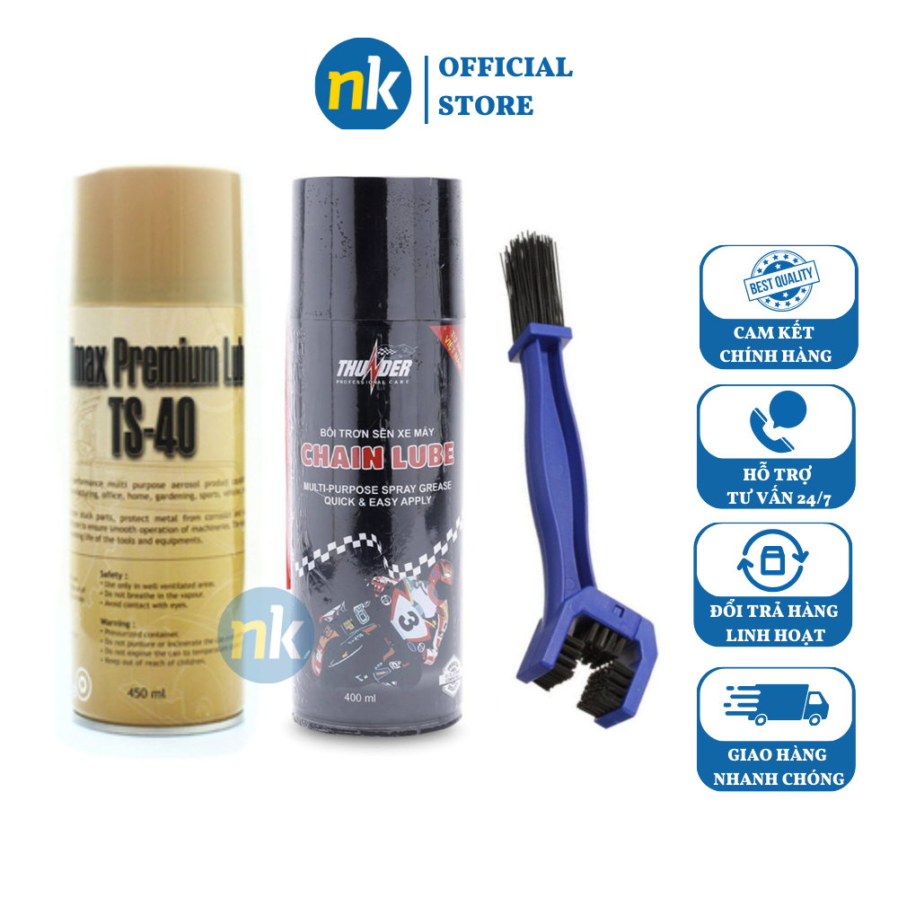 [HCM]Chai xịt vệ sinh sên xe máy mô tô PKL TS-40 450ml chai xịt bôi trơn dưỡng sên Thunder Chain Lube 400ml và bàn chải vệ sinh sên chuyên nghiệp 3D