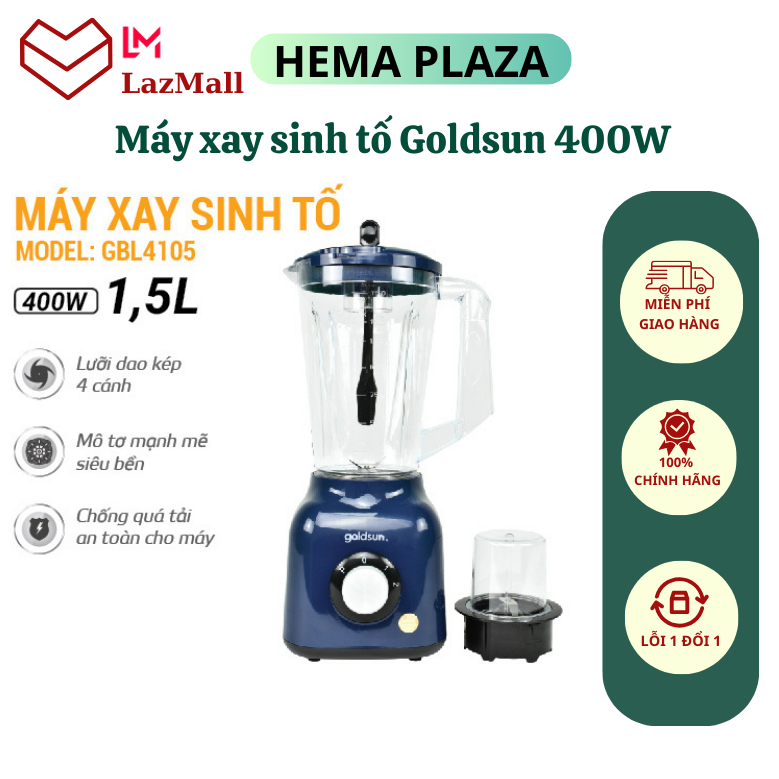 Máy xay sinh tố goldsun công suất 400w, cối nhựa abs lưỡi dao 4 cánh sắc bén gbl4105