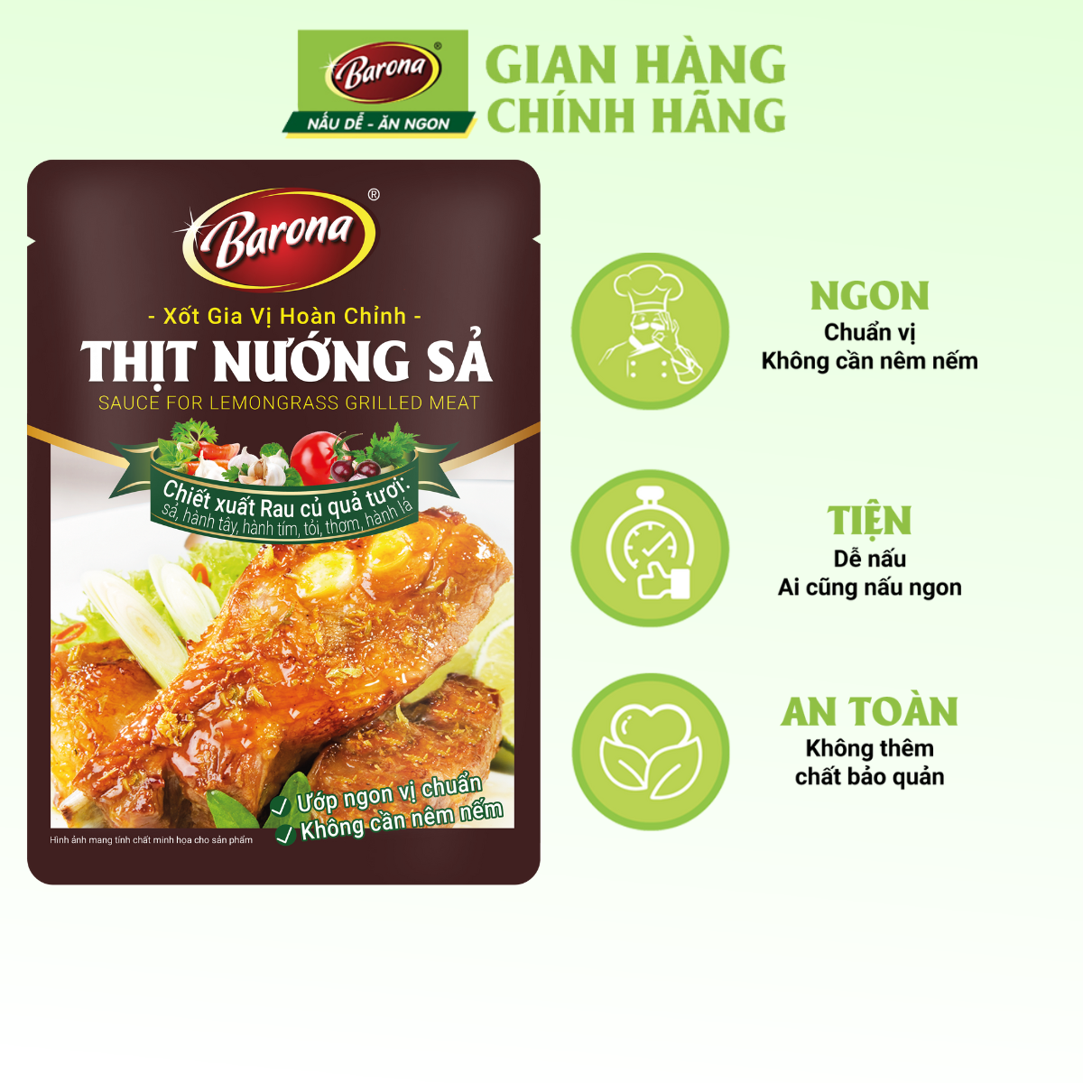 Gia Vị Thịt Nướng Sả Barona 80g ướp ngon chuẩn vị không cần nêm nếm