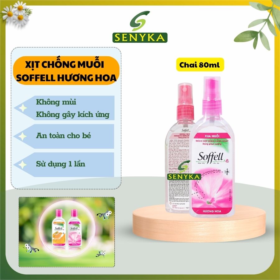 Xịt muỗi soffell chai xịt muỗi đuổi muỗi hương hoa dịu nhẹ ngăn muỗi đốt an toàn cho da chai 80ml