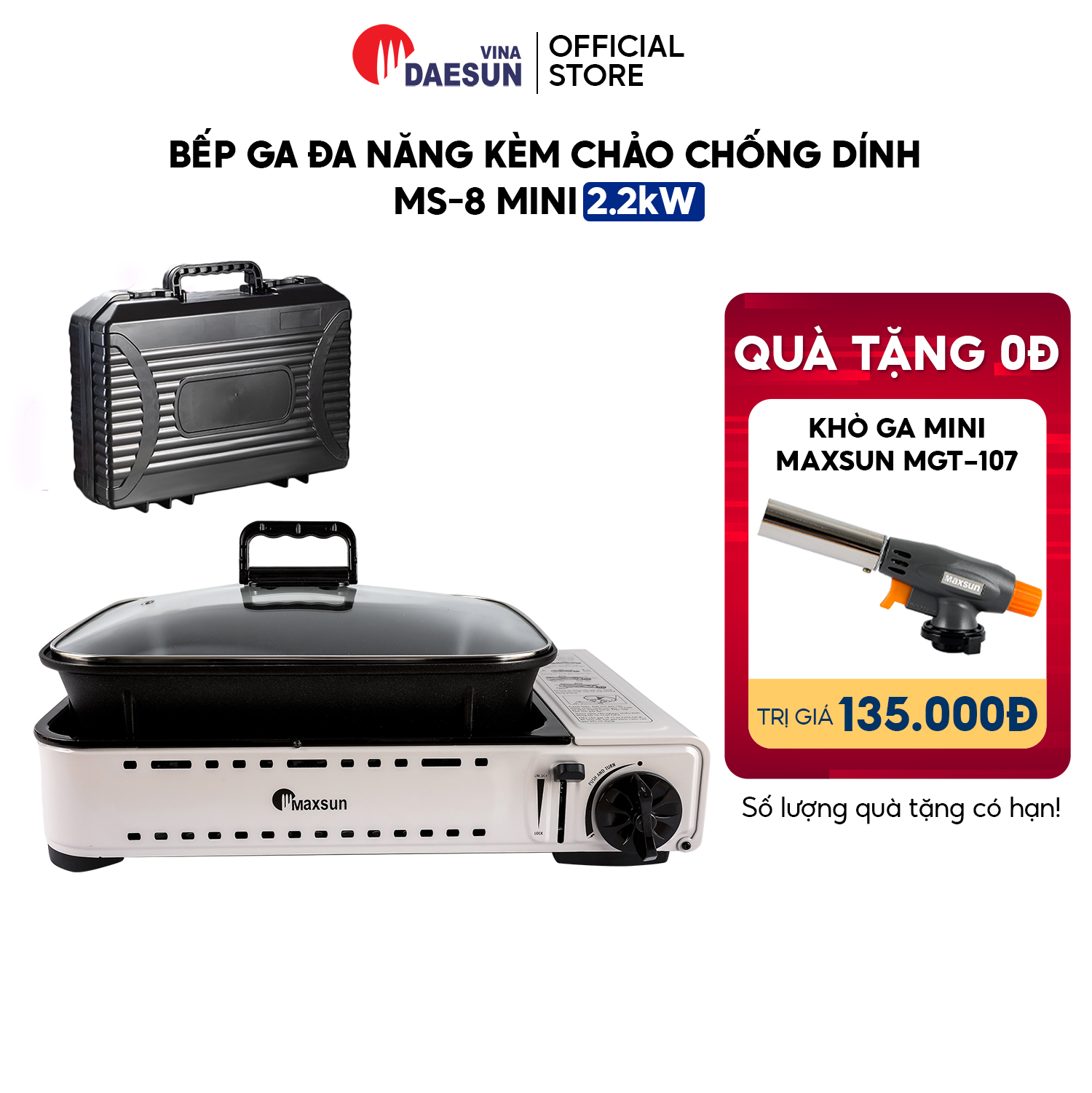 Bếp Ga Mini Đa Năng, Kèm Chảo Chống Dính Sâu 60mm MS-8 Mini - Công Suất 2200W | Bảo Hành 12 Tháng | Hàng Chính Hãng