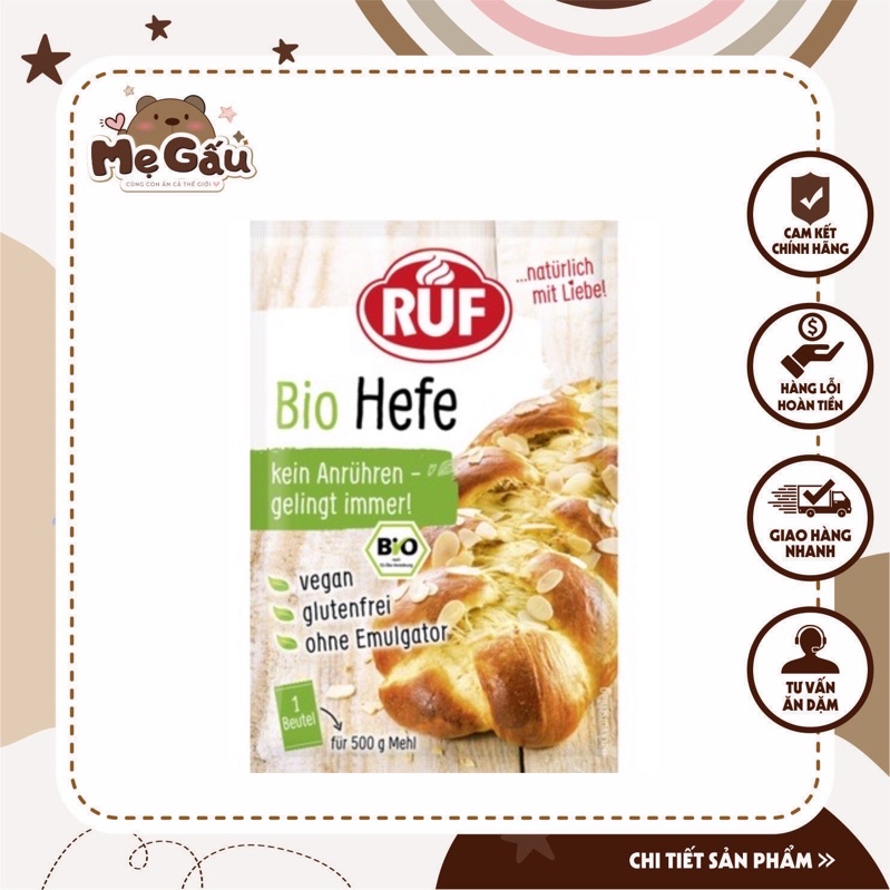 Men nở hữu cơ ruf 9g làm bánh bao, bánh mì gối, hoa cúc..