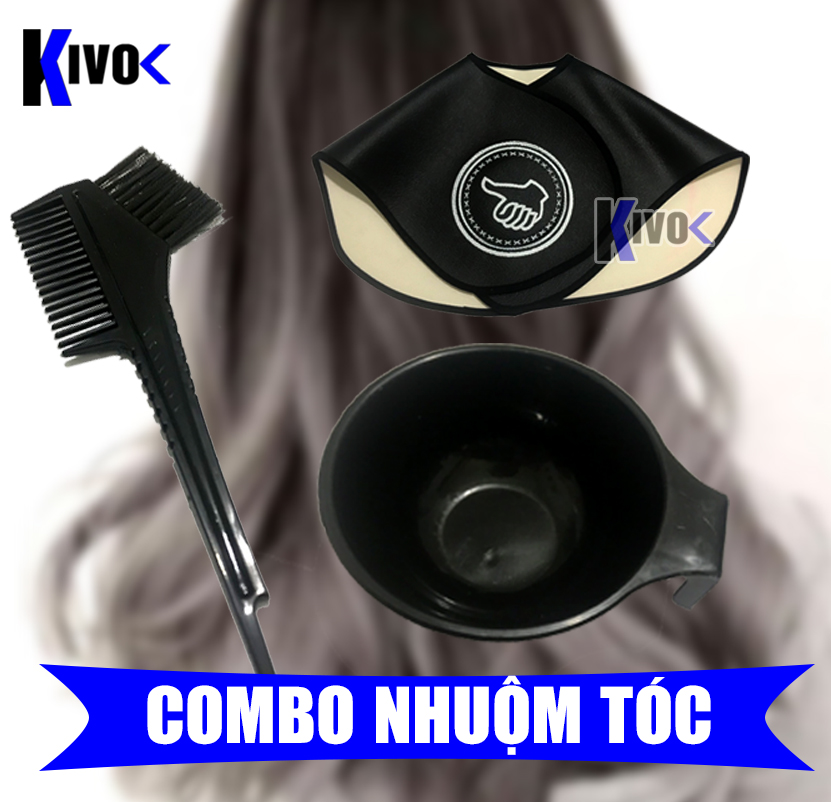[COMBO 3 MÓN] Bộ Dụng Cụ Nhuộm Tóc Tẩy Tóc Tại Nhà - Lược Nhuộm Tóc + Chén Nhuộm + Áo Choàng Nhuộm Tóc Cắt Tóc - Kivo
