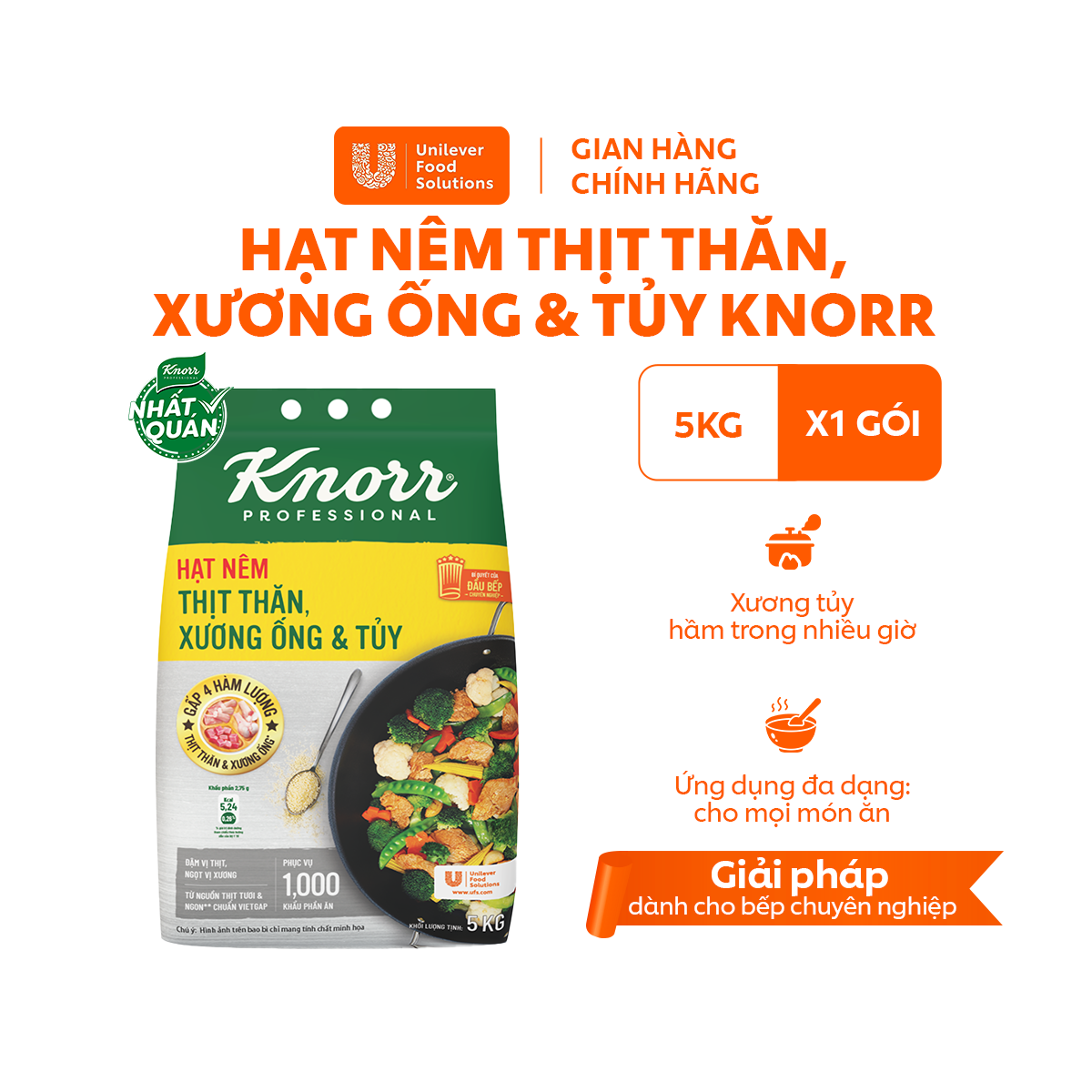  Hạt Nêm Thịt Thăn Xương Ống và Tủy Knorr Professional 5kg - Chuyên Dùng Cho Nấu Ăn 