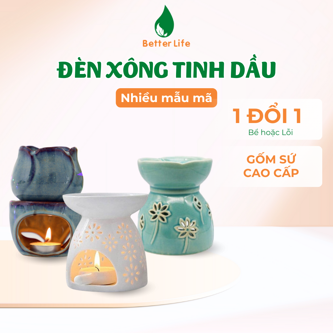 Đèn xông tinh dầu sáp thơm đốt bằng nến tealight chất liệu gốm sứ Bát Tràng đẹp dễ thương sang trọng - Better Life