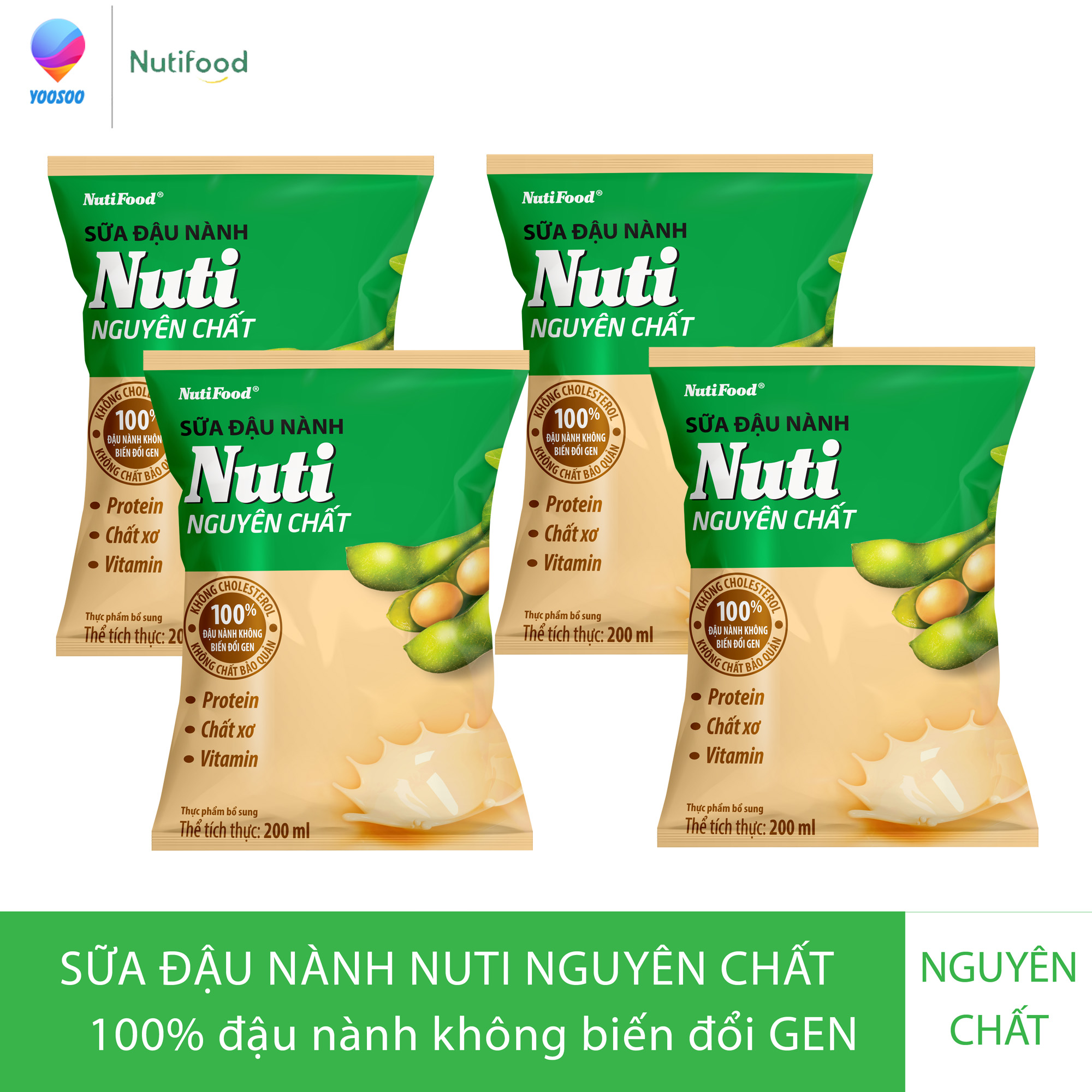 MIỄN PHÍ VẬN CHUYỂN ĐƠN HÀNG 49K] Combo 04 Bịch Sữa đậu nành Nuti Nguyên Chất Bịch 200ml - Thương Hiệu NUTIFOOD -YOOSOO MALL
