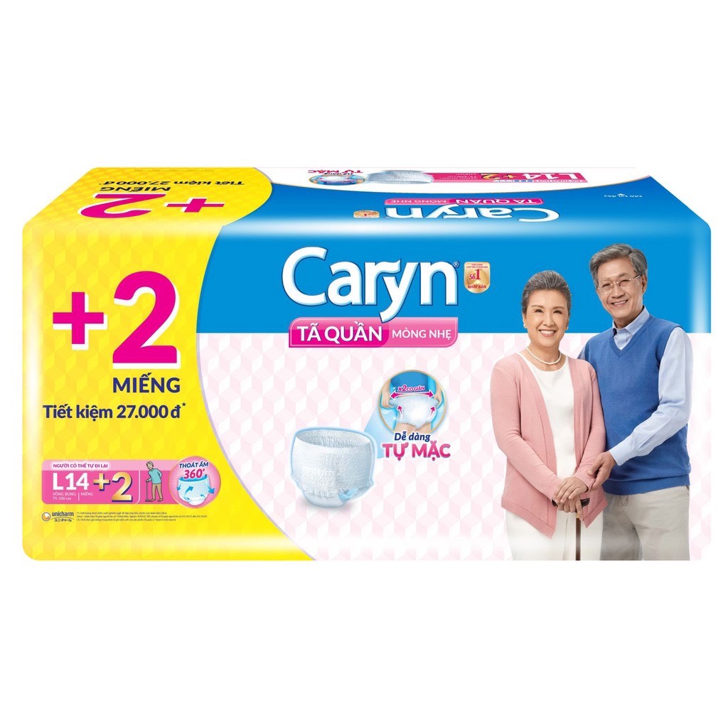 Tã quần caryn người lớn mỏng nhẹ size m16/l14/xl6/xl12 miếng