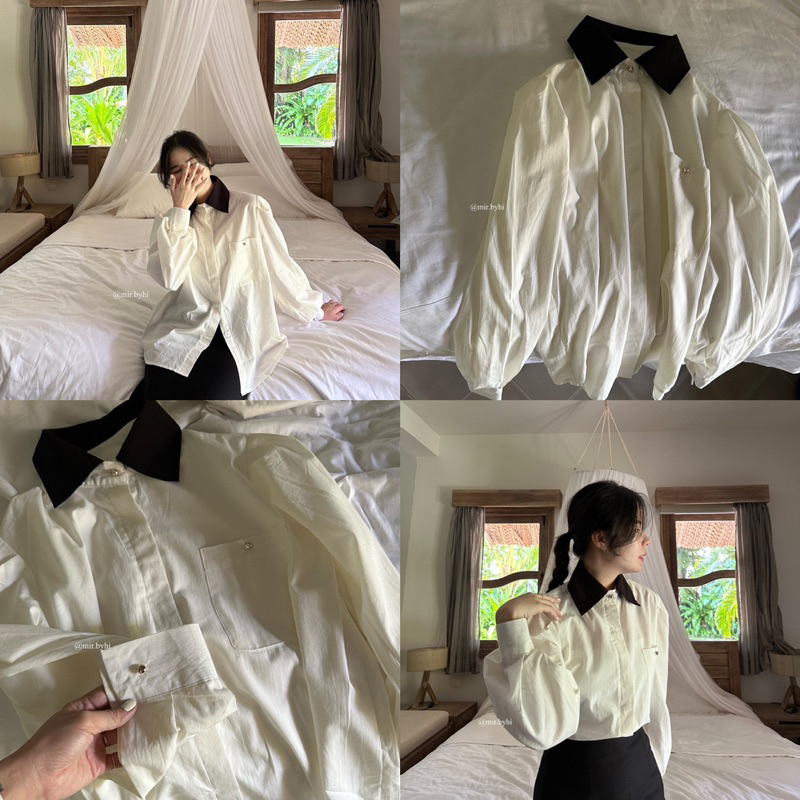 Áo somi linen hàn phối cổ đen | jena shirt | mir.byhi