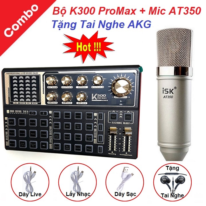 Combo Micro Thu Âm AT350, Và Soundcard K300 Pro Max Bluetooth, Tặng Tai Nghe AKG, Bộ Chuyên Hát Karaoke Livestream - Không Có Đối Thủ Cùng Giá Tiền