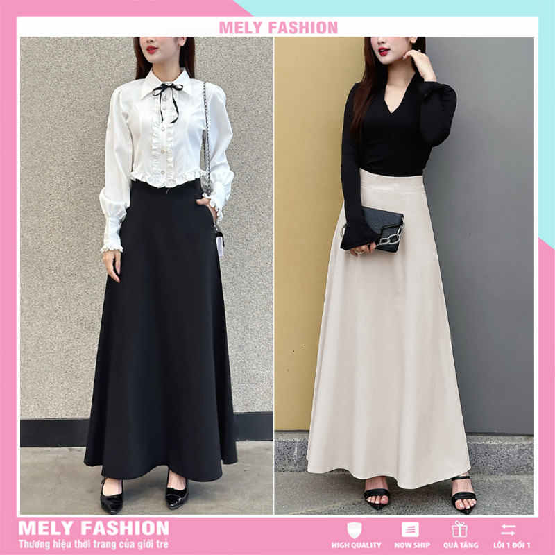 Chân váy dài dáng suông chữ A midi có túi dài qua gối tới mắt cá chân phong cách ulzzang vintage hàn quốc đơn giản CV86