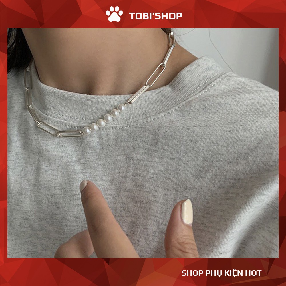 Vòng cổ xích to phối ngọc trắng cá tính NO SKU 36 - TOBI'SHOP