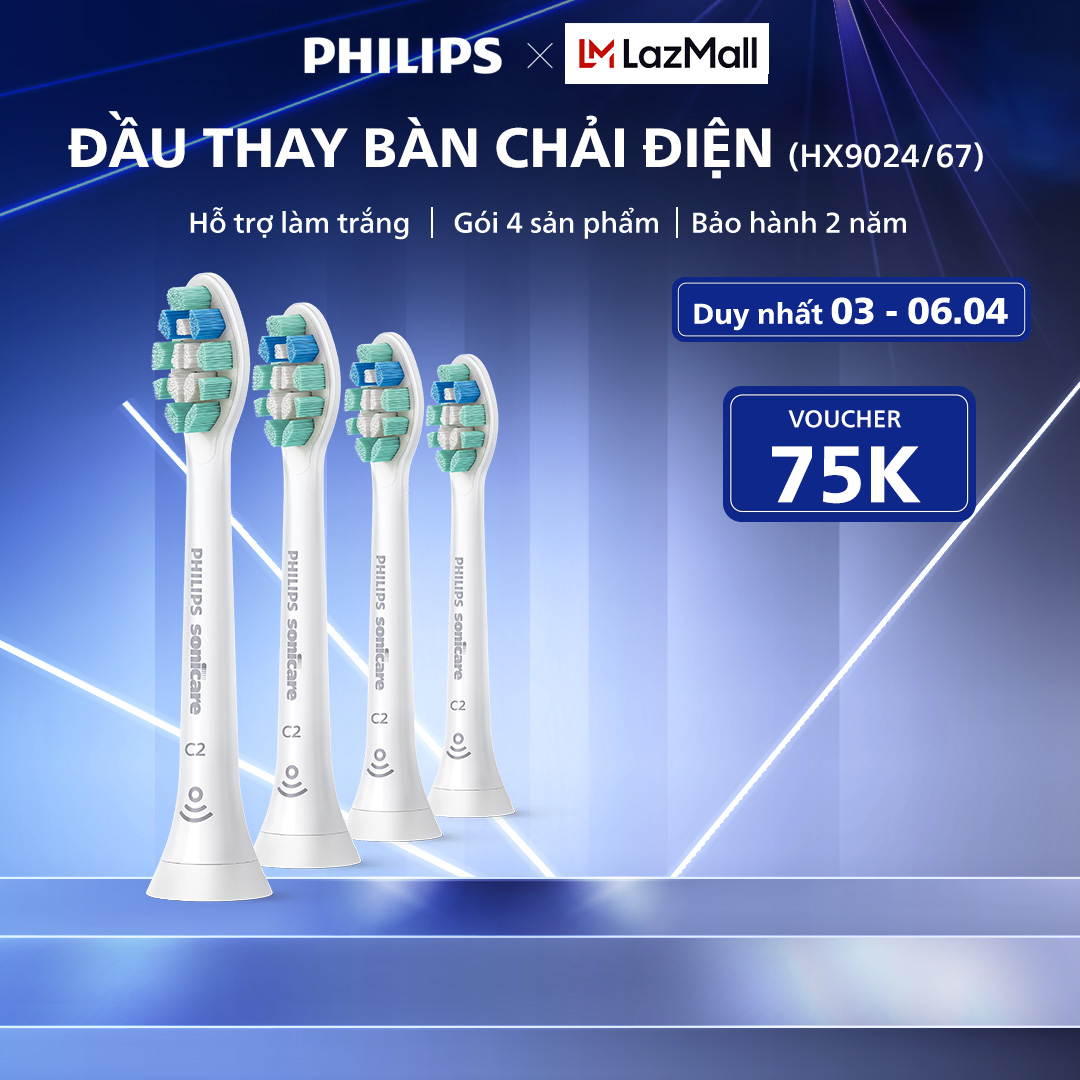 Bộ 4 Đầu Bàn Chải Điện PHILIPS C2 HX9024/67, Hỗ Trợ Làm Sạch Mảng Bám, Sản Phẩm Chính Hãng