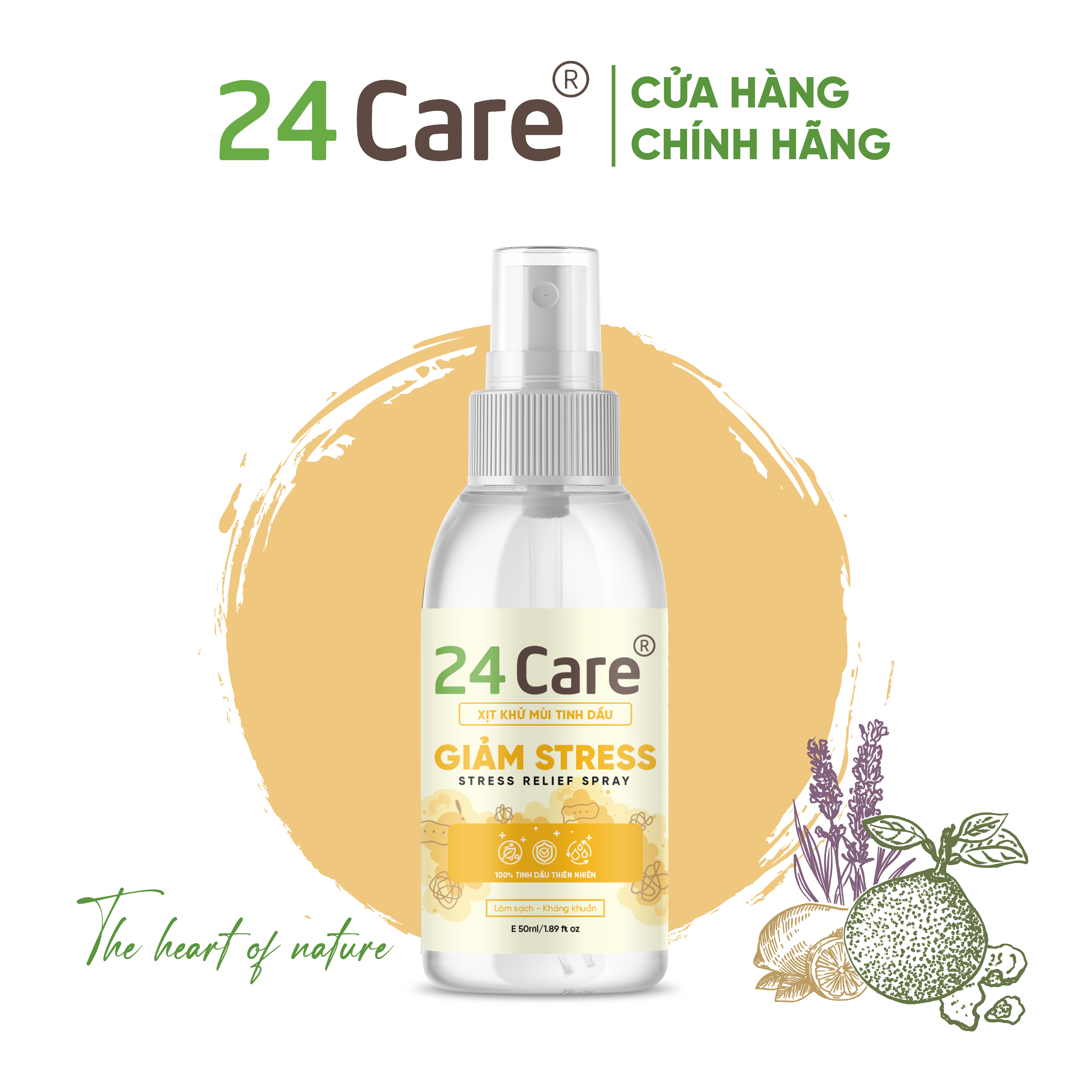 Xịt thơm phòng tinh dầu Giảm Stress 24Care dung tích 50ml/ 100ml/ 250ml