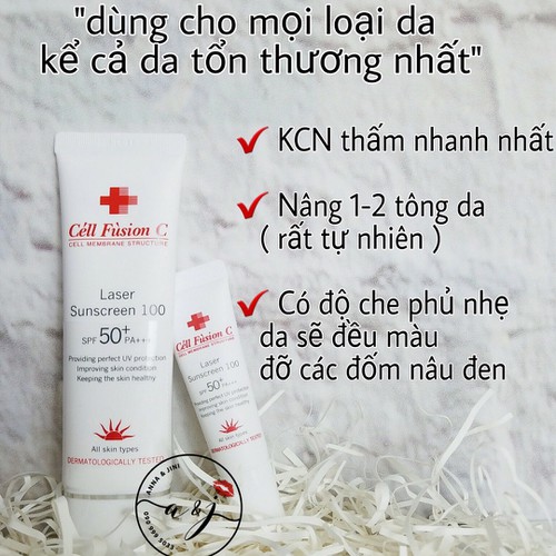 [SẢN PHẨM HOT] Kem Chống Nắng Laser Sunscreen 100 Cell Fusion C SPF 50+ PA+++(50ML) - Dưỡng da và bảo vệ da tối đa với kết cấu mỏng nhẹ, khô ráo. Không có đánh giá