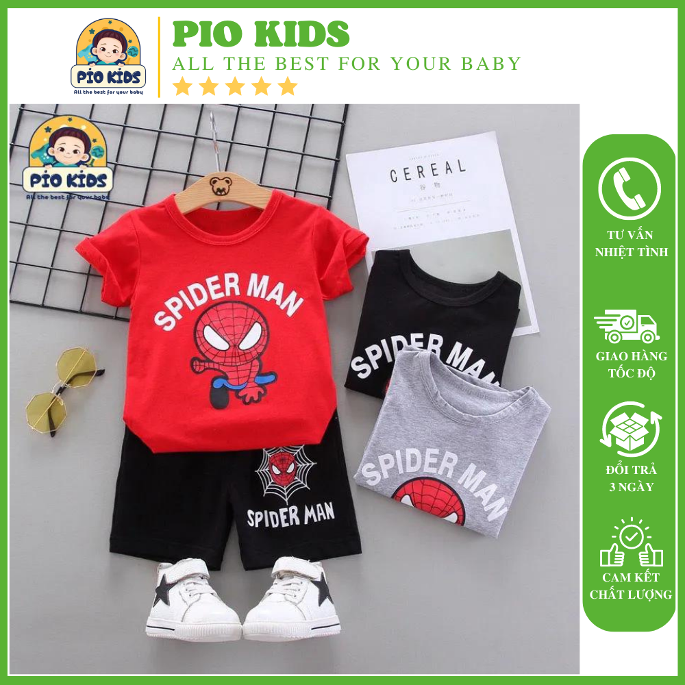 Bộ quần áo bé trai cao cấp PiOKids hình Spiderman dành cho bé từ 12-27kg