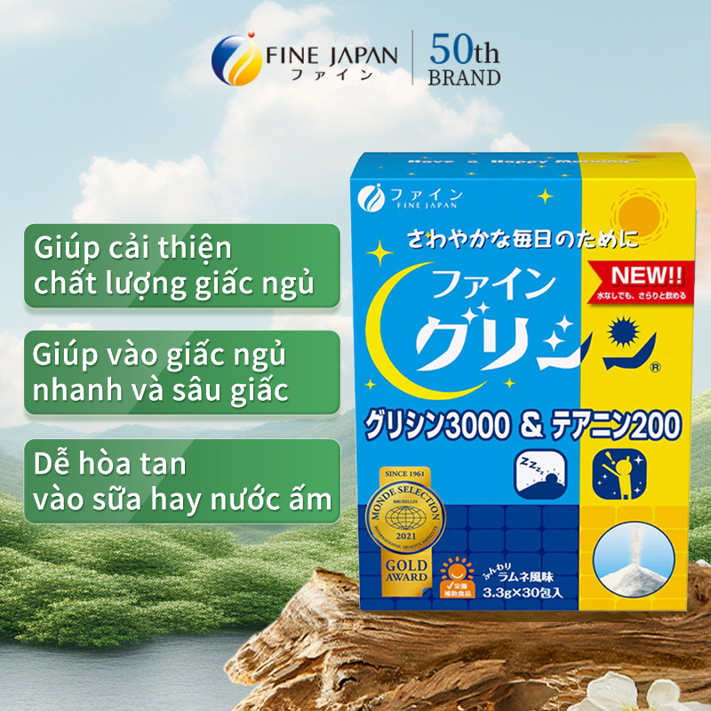 fine japan - Bột hỗ trợ ngủ ngon và sâu giấc Glycine & Theanine FINE JAPAN hộp 30 thanh