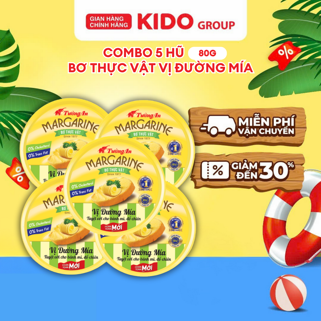 Combo 5 Hộp Bơ Thực Vật Tường An vị Đường Mía 80g