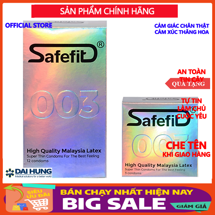 Bao cao su cực siêu mỏng safefit 003 mỏng chỉ 0.029mm - 12 chiếc + tặng 3 chiếc