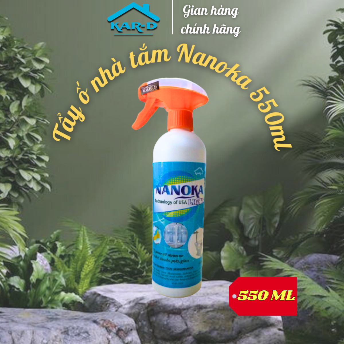 Tẩy cặn canxi inox, Tẩy ố nhà tắm, tẩy ố kính, vòi sen, chậu bồn nhà tắm Nanoka 550ml - Hàng chính hãng