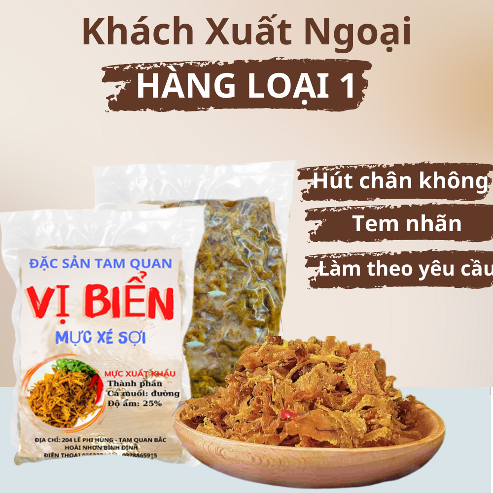 Mực xé sợi tẩm gia vị nguyên chất 500gr Vị Biển, mực tẩm gia vị ăn liền, mực xé sợi cay thơm ngon
