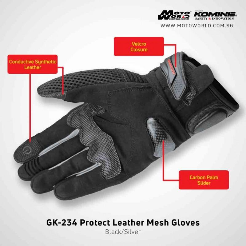 [Motoworld Phân Phối] Găng tay bảo hộ xe máy Komine GK-234 Protect Leather Mesh Gloves