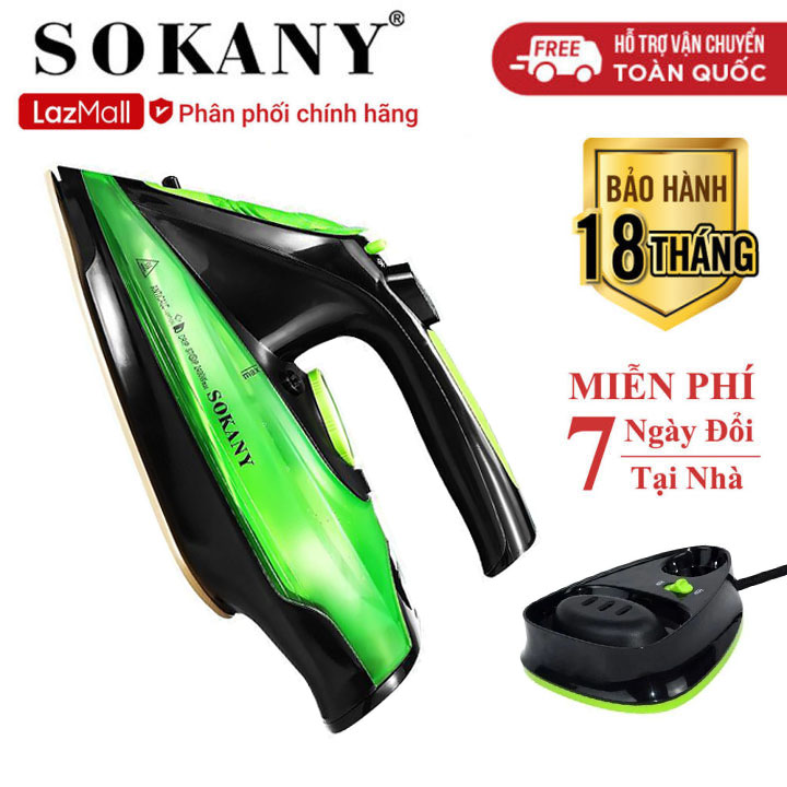 Bàn là hơi nước cầm tay không dây Sokany loại sạc điện công suất lớn 2400W với 5 chế độ ủi mọi loại vải [ BẢO HÀNH UY TÍN  18 THÁNG ]