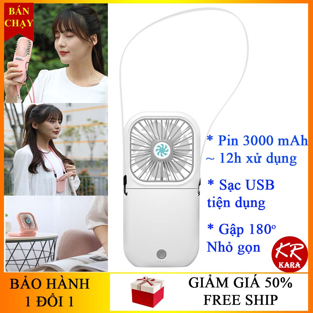 Quạt mini cầm tay đa năng pin khủng 7 cánh quạt kr 247- pin 3000 mah, gập 180 độ, sạc usb- quạt mini cầm tay giá rẻ, quạt mini cầm tay có dây đeo, quạt mini sạc, quạt mini giá rẻ- kara 247