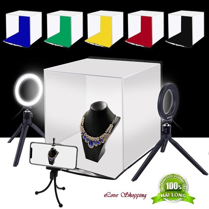 Hộp Chụp Ảnh , Hộp Chụp Anh Studio 40*40*40 Kem Đèn Lép + 2 Phông Nền Mini Gấp Gọn Tiện Lợi