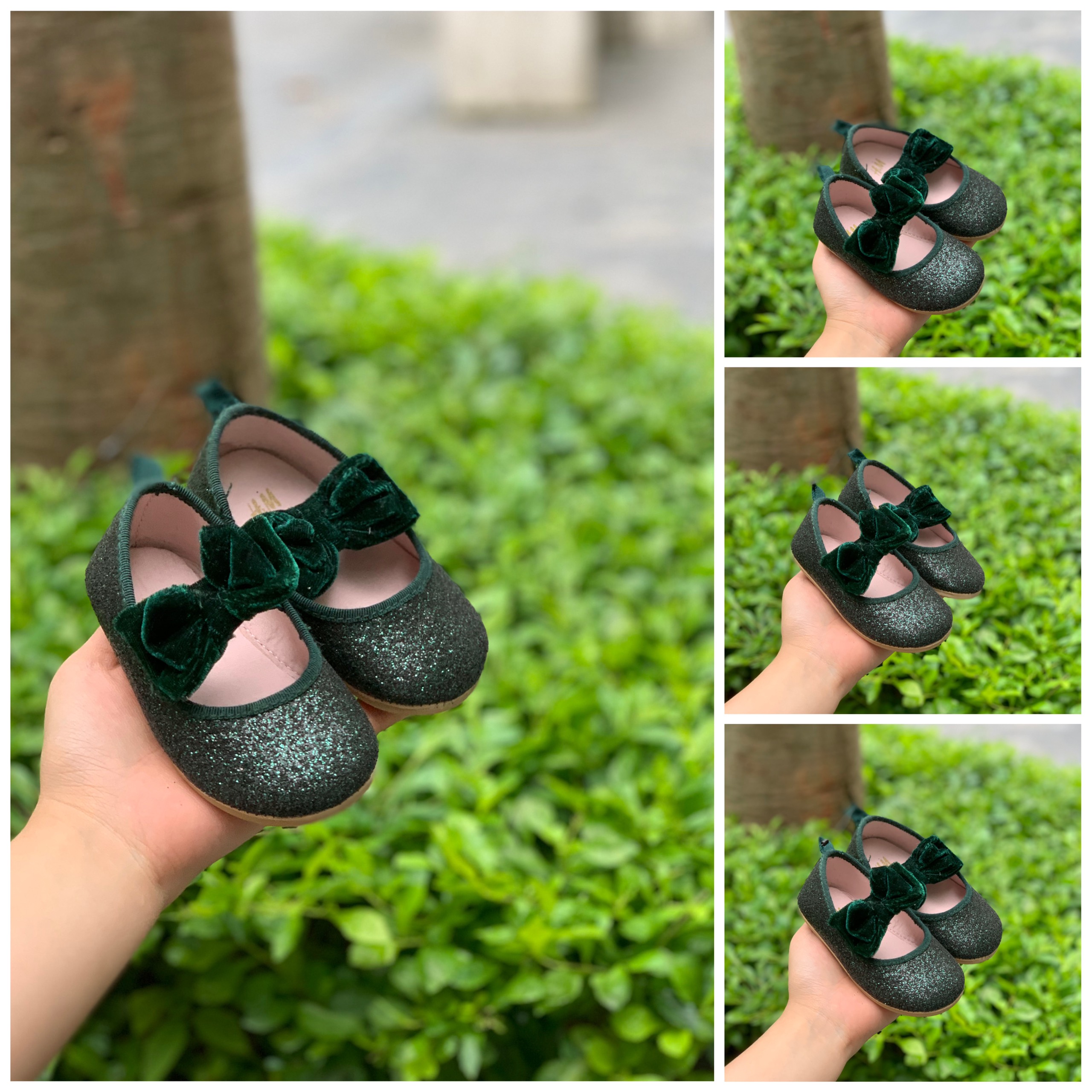 Giày búp bê xinh cho bé gái quai nơ, hàng xuất dư chuẩn từng chi tiết, mầu xanh lấp lánh