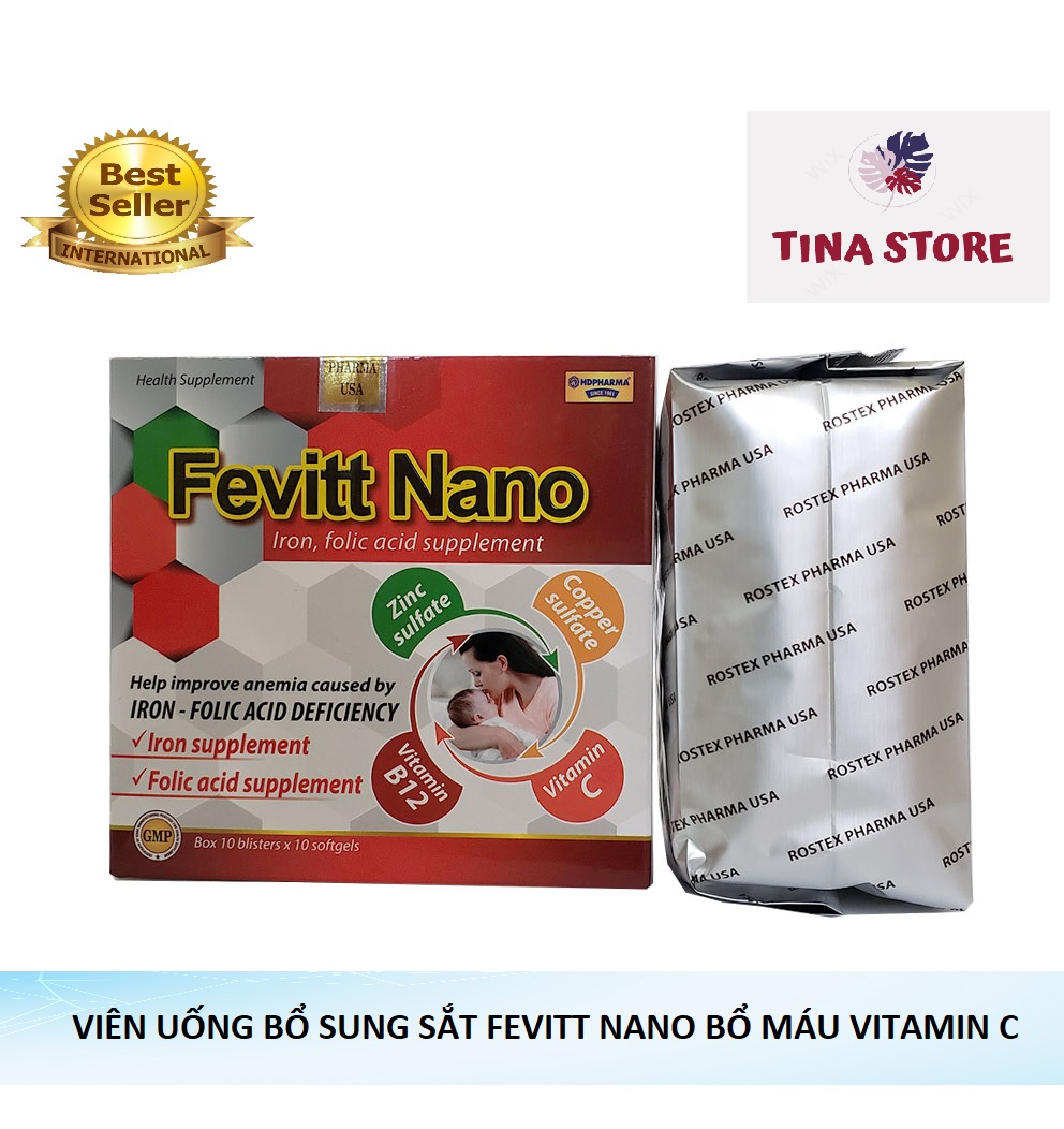 Bổ sung sắt fevitt nano bổ máu cải thiện thiếu máu - hộp 100 viên
