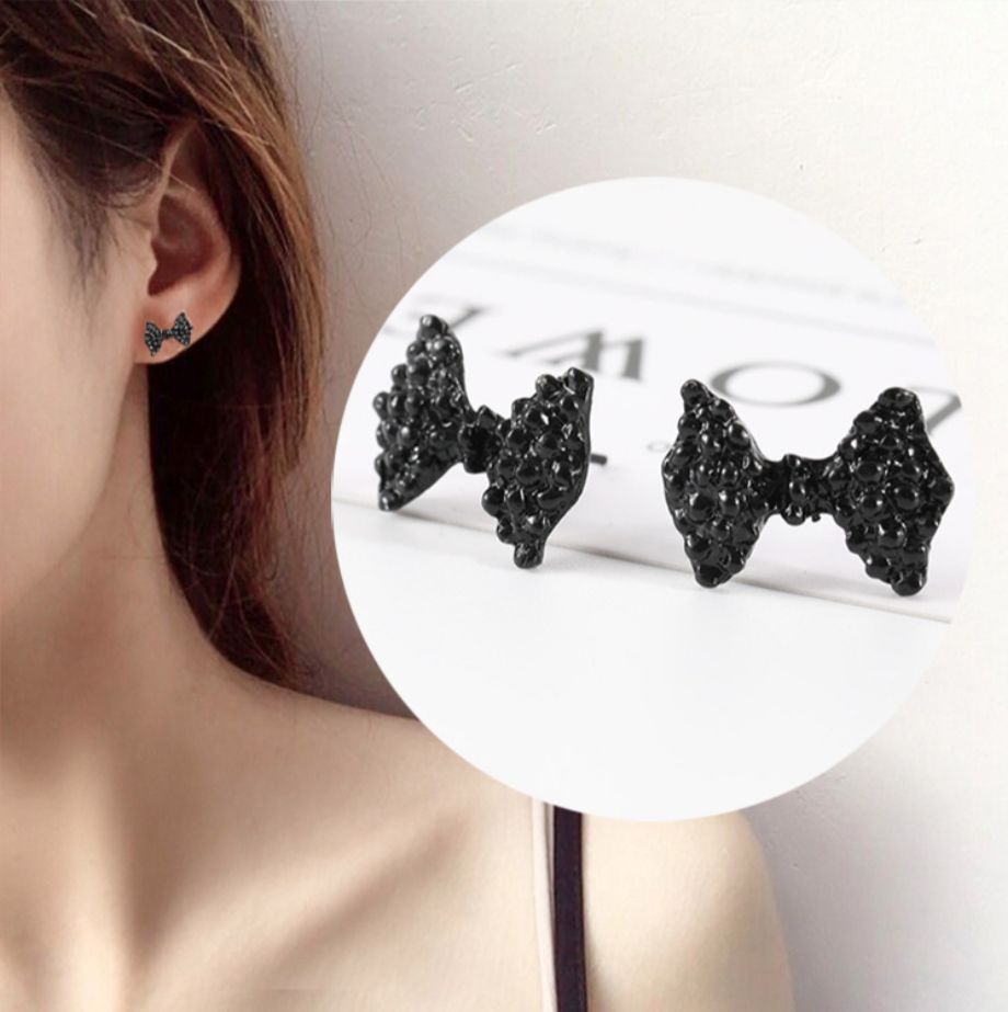 [HCM]Bông tai nữ hình nơ màu đen xinh xắn kèm video