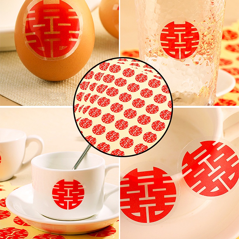 Bộ 50 Decal Chữ Hỷ Dán Trầu Cau, Trái Cây, Vật Dụng Trang Trí Đám Cưới