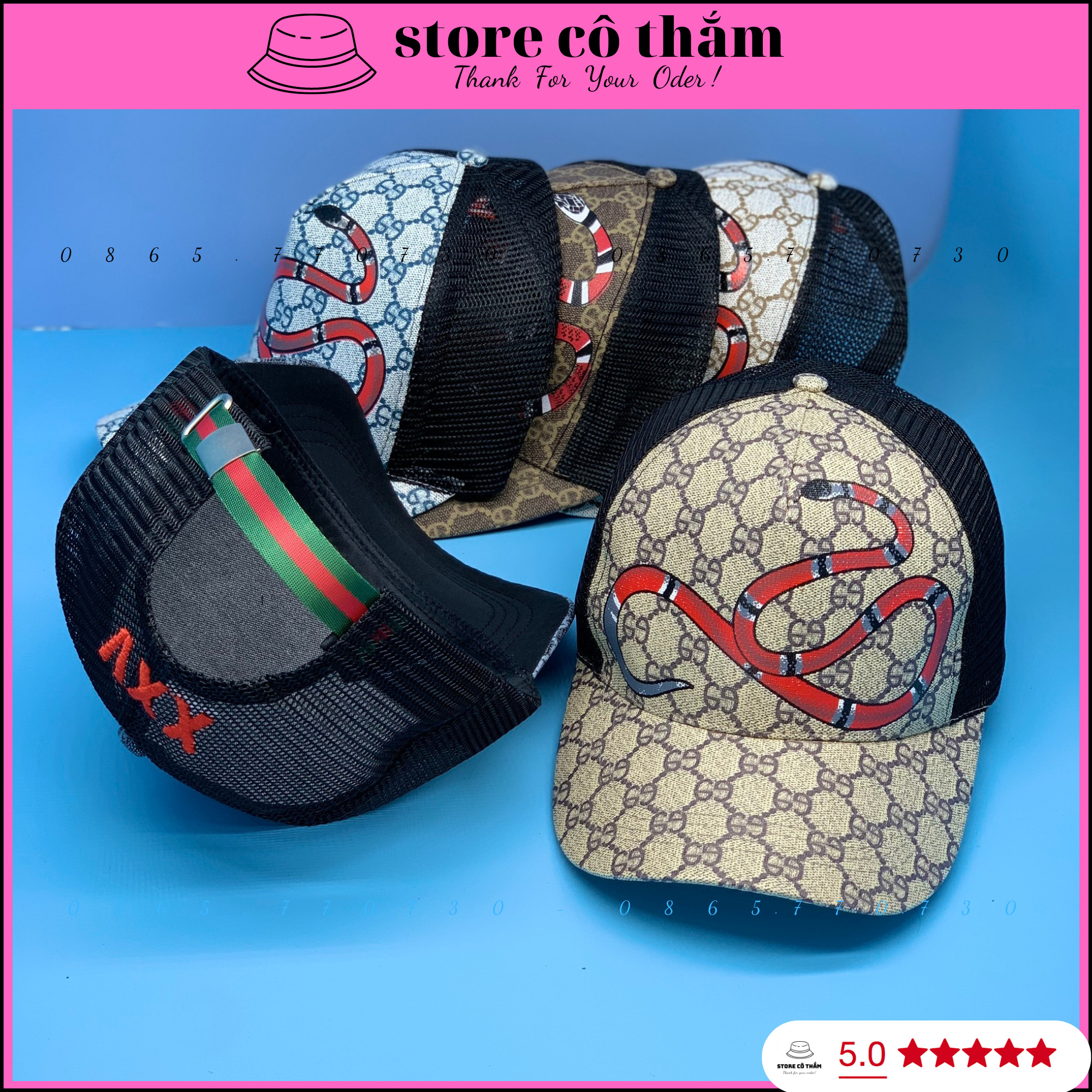 Nón kết in hình con rắn thời trang, Mũ lưỡi trai thêu hình con thú siêu đẹp