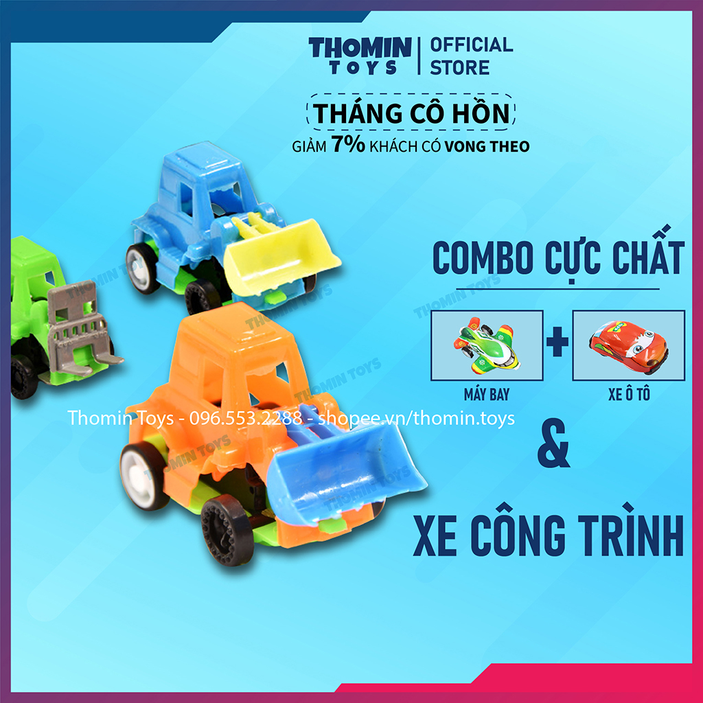 Đồ chơi xe công trình chạy cót, xe công trường mini ô tô chạy cót máy bay chạy cót cho bé