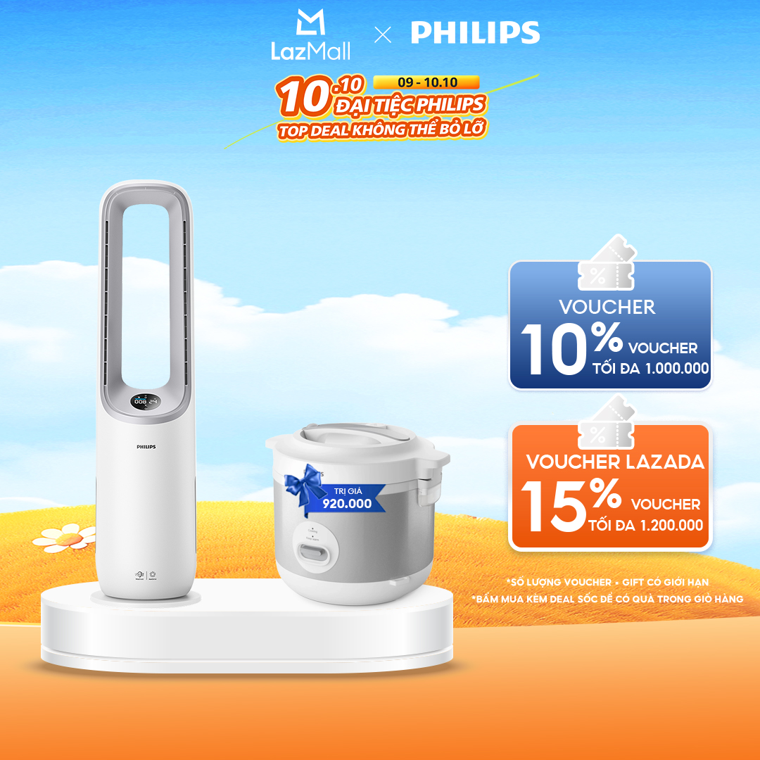 Máy Lọc Không Khí Và Quạt 2 Trong 1 Philips AMF765/30 - Lọc Không Khí Tới 70M2 - Tốc Độ Phân Phối Không Khí Sạch (Cadr) 270 M3/Giờ - Bộ Lọc Hepa  Than Hoạt Tính - Kết Nối