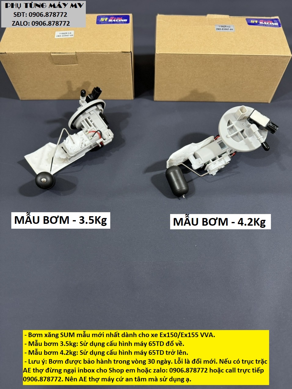 Bơm xăng sum racing 3.5bar/4.2bar dành cho xe ex150/ex155