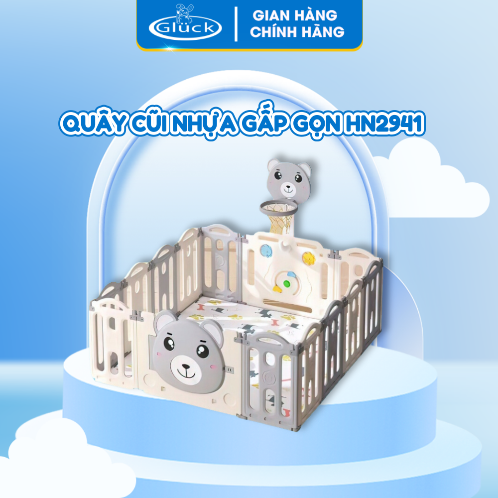 Quây cũi cho bé cao cấp, quây nhựa cho bé dễ thương, cũi cho bé thành quây cao an toàn, tặng kèm bóng và đệm Gluck Baby