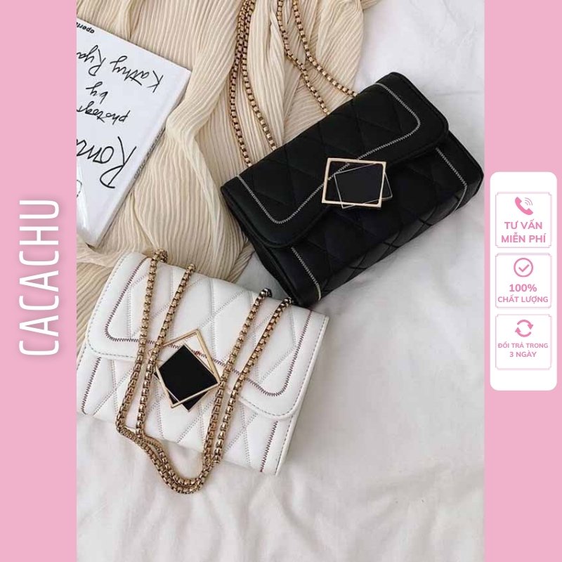 [CÓ VIDEO+ẢNH THẬT] Túi Xách Nữ Nắp Gương Hình Thoi, Túi Đeo Chéo Nữ Thời Trang Hàn Quốc 2020 (Màu đen, Màu trắng)