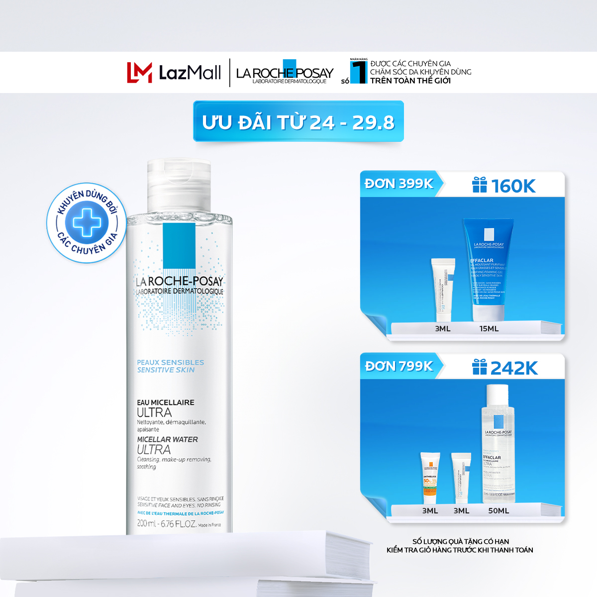 Nước tẩy trang và làm sạch sâu cho da nhạy cảm La Roche-Posay Micellar Water Ultra Sensitive Skin 200ml