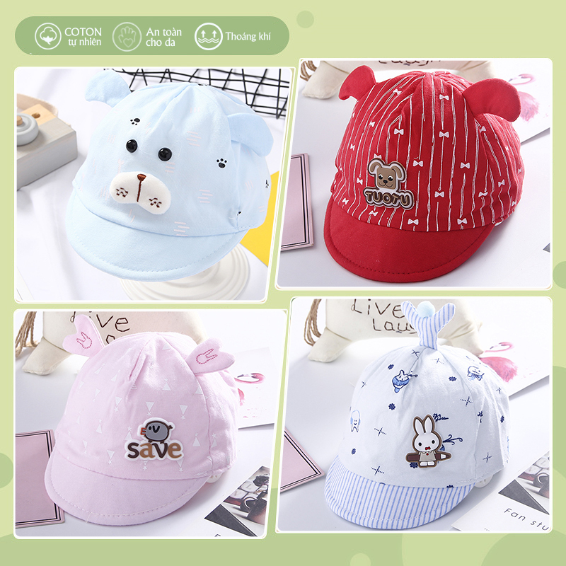 Mũ cho bé trai bé gái sơ sinh siêu dễ thương từ 0-6 tháng vải cotton mềm tai thỏ phong cách Hàn Quốc Xuân Hè HOT
