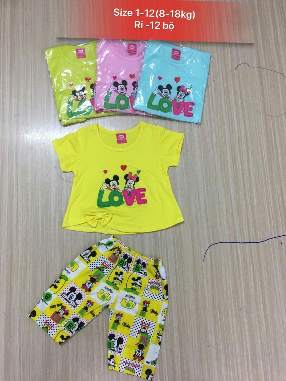 Combo 3 bộ đồ bộ cho bé gái từ 7-18kg