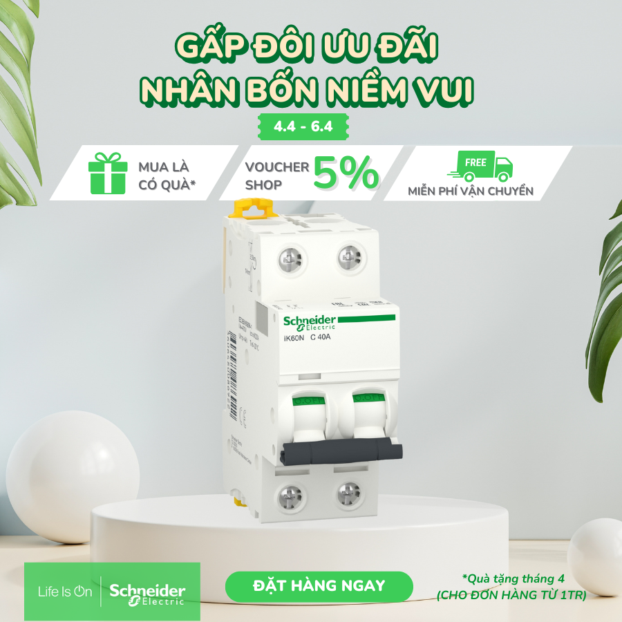 Cầu dao tự động MCB 2P dòng cắt 6kA Acti9 iK60N - Schneider Electric - A9K24240 A9K24250 A9K24263