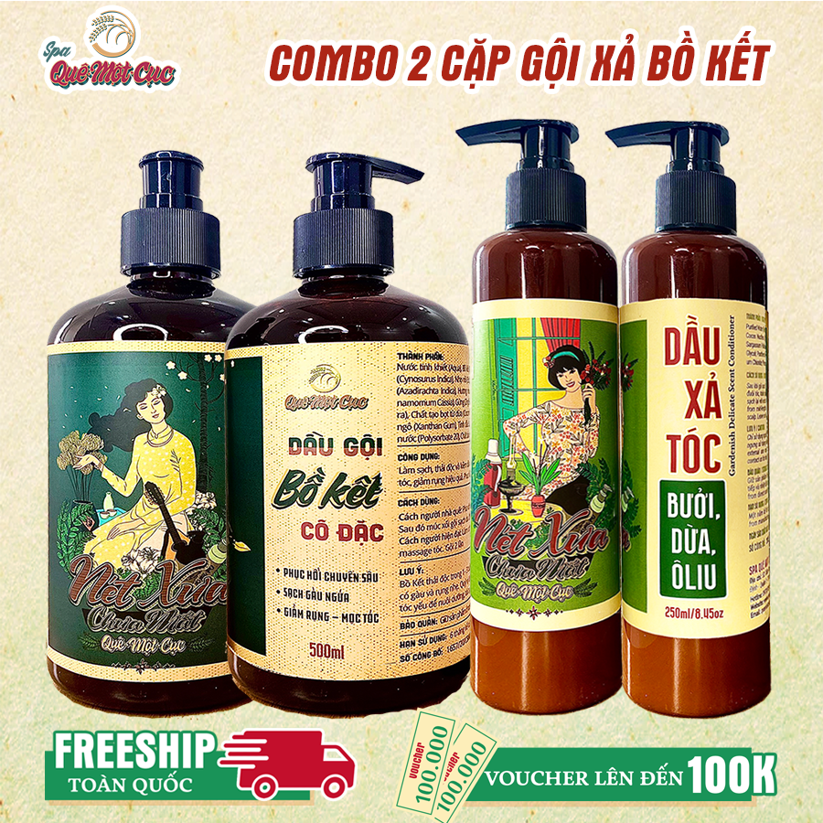 COMBO 2 CẶP DẦU GỘI BỒ KẾT VÀ DẦU XẢ LÀNH GIÚP TÓC MỀM MƯỢT QUÊ MỘT CỤC